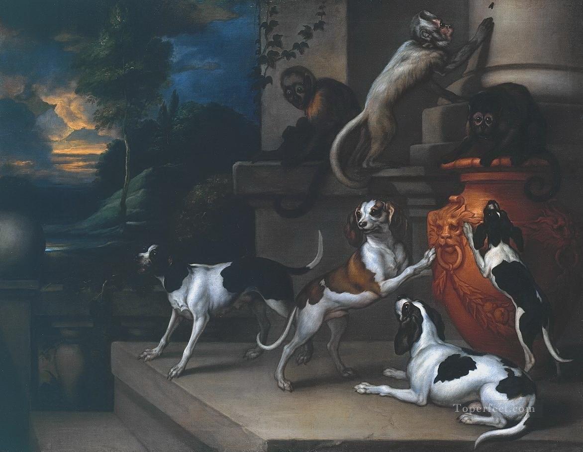 dogs and monkeyss at night Oil Paintings